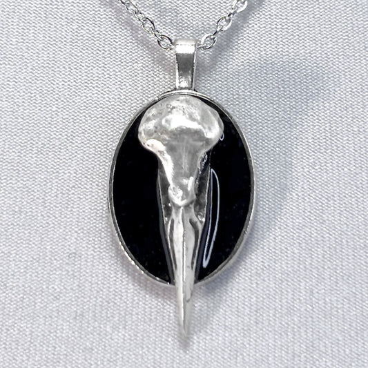 Metal Long Beak Bird Skull Necklace