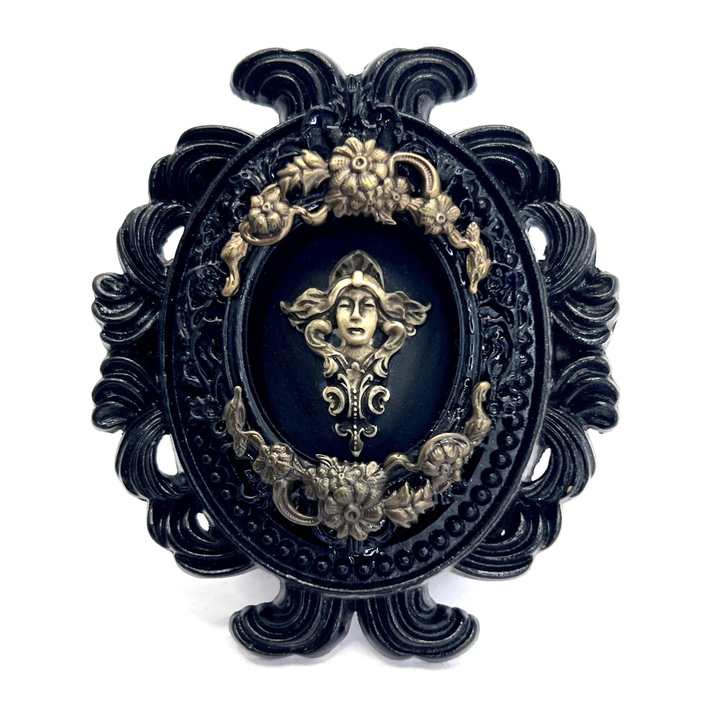 Small Black Oval Frame with Art Nouveau Cameo Gothic Home Deco