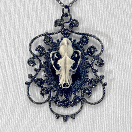 Small Resin Wolf Skull on Black Velvet Necklace