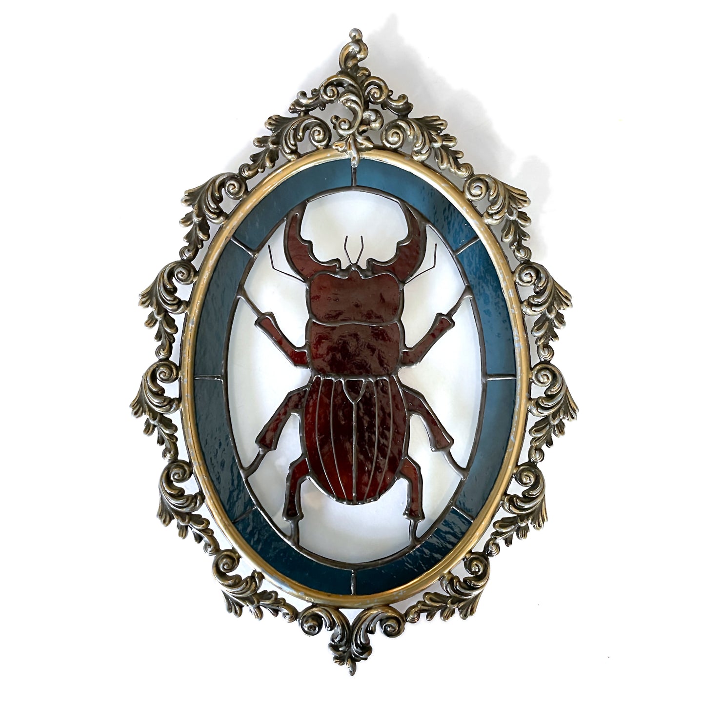 Stained Glass Beetle in Antique Frame