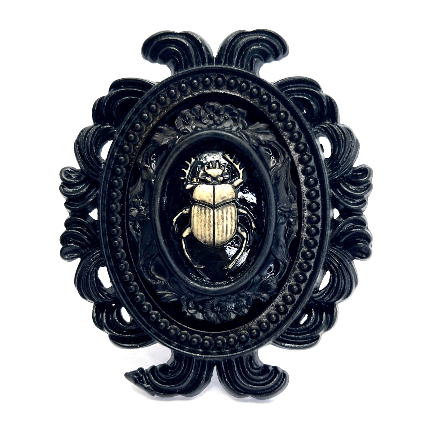 Small Black Resin Oval Frame with Scarab Gothic Home Deco
