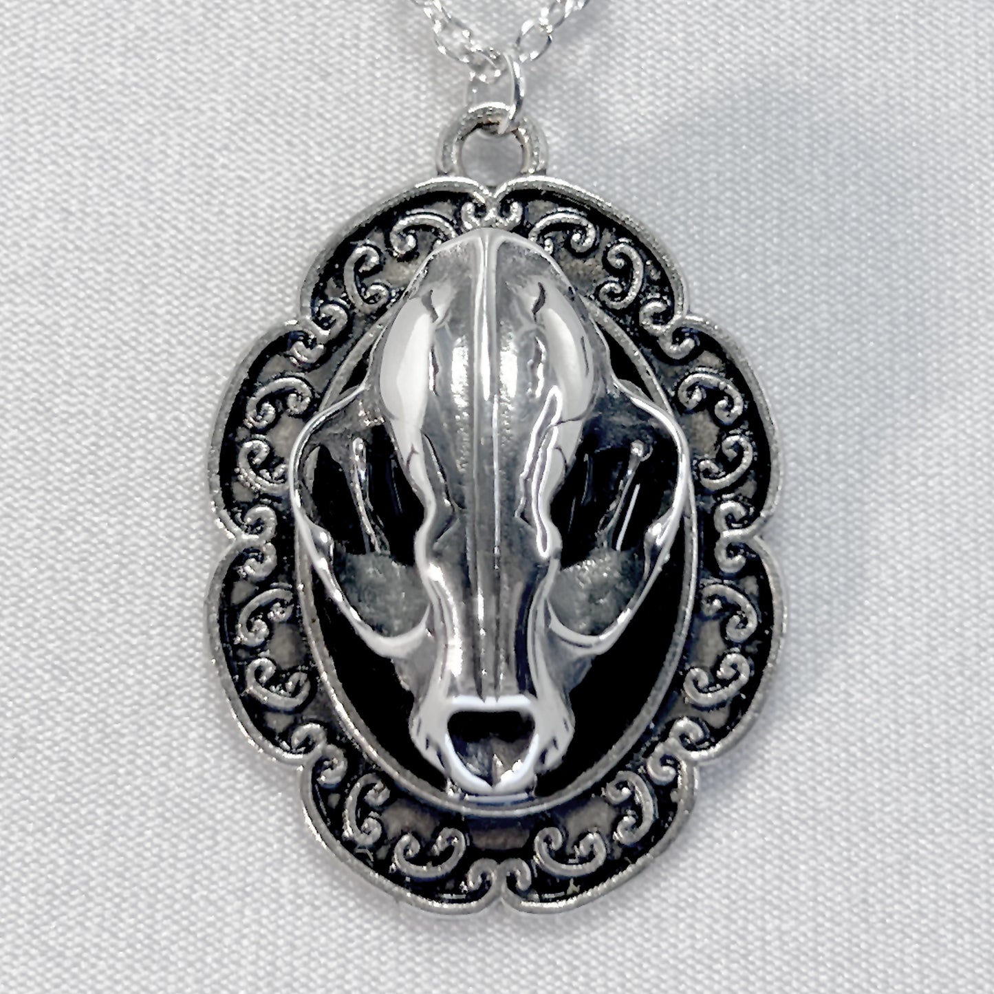 Silver Metal Cat Skull Necklace