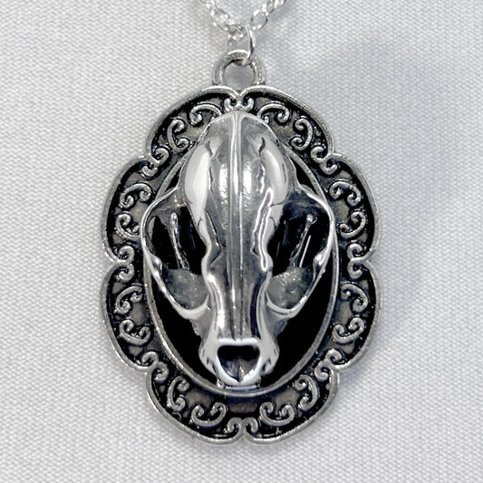 Silver Metal Cat Skull Necklace