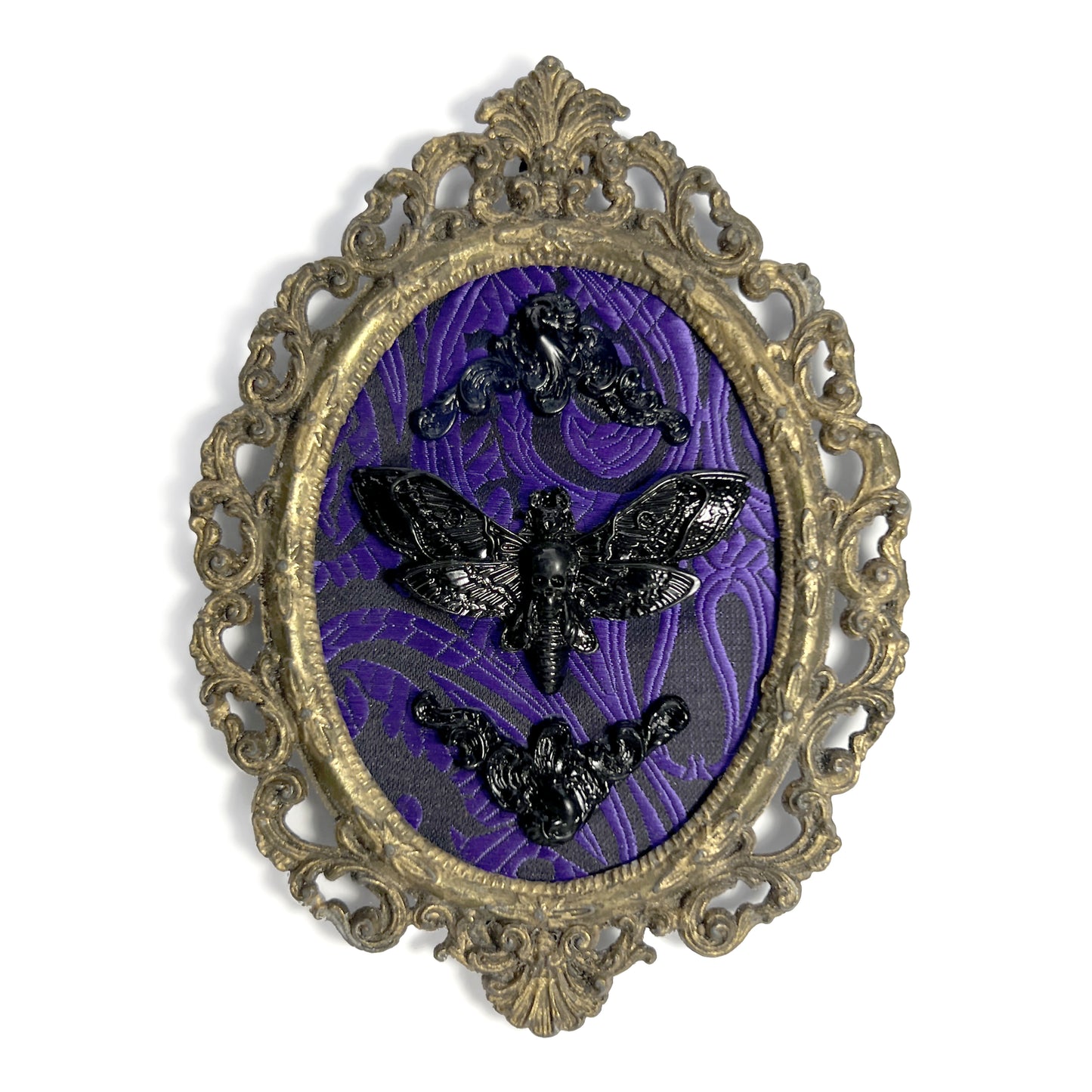 Black Death Head Moth on Black & Purple Antique Framed Home Deco
