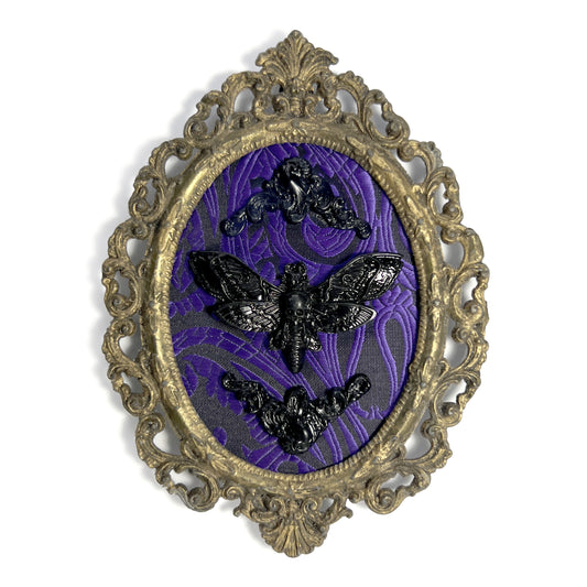 Black Death Head Moth on Black & Purple Antique Framed Home Deco