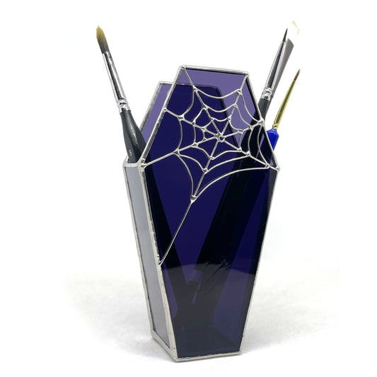 Custom Stained Glass Spiderweb Brush Holder