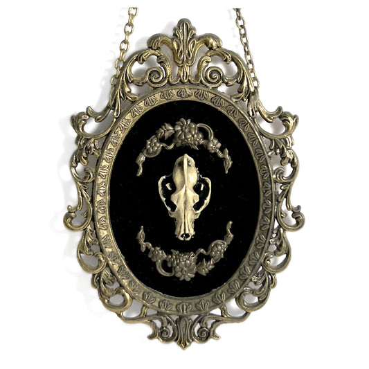 Resin Wolf Skull on Black Velvet Antique Framed Home Deco