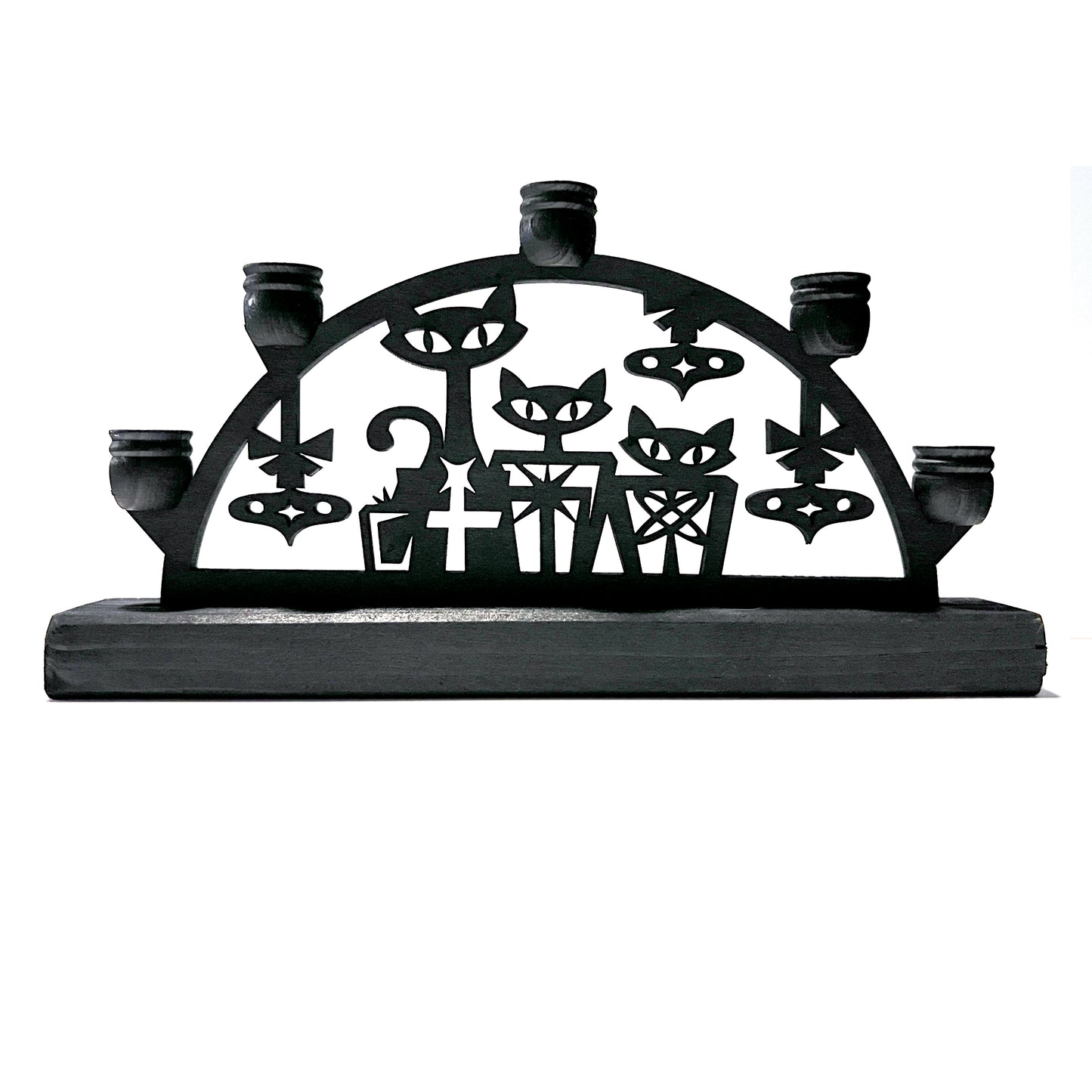 Black Wood Small Christmas Cats Schwibbogen