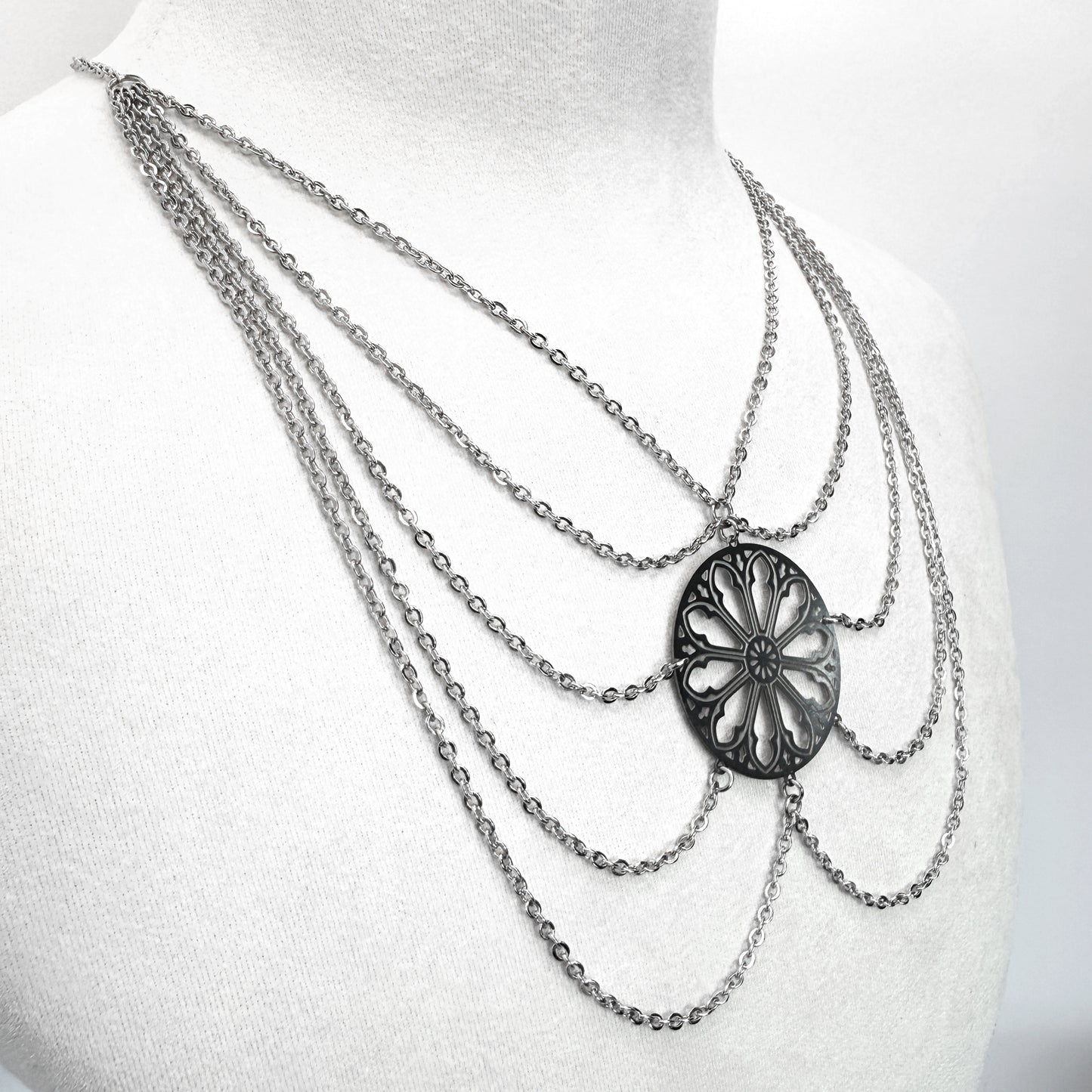 Gothic Rose Window Multistrand Necklace