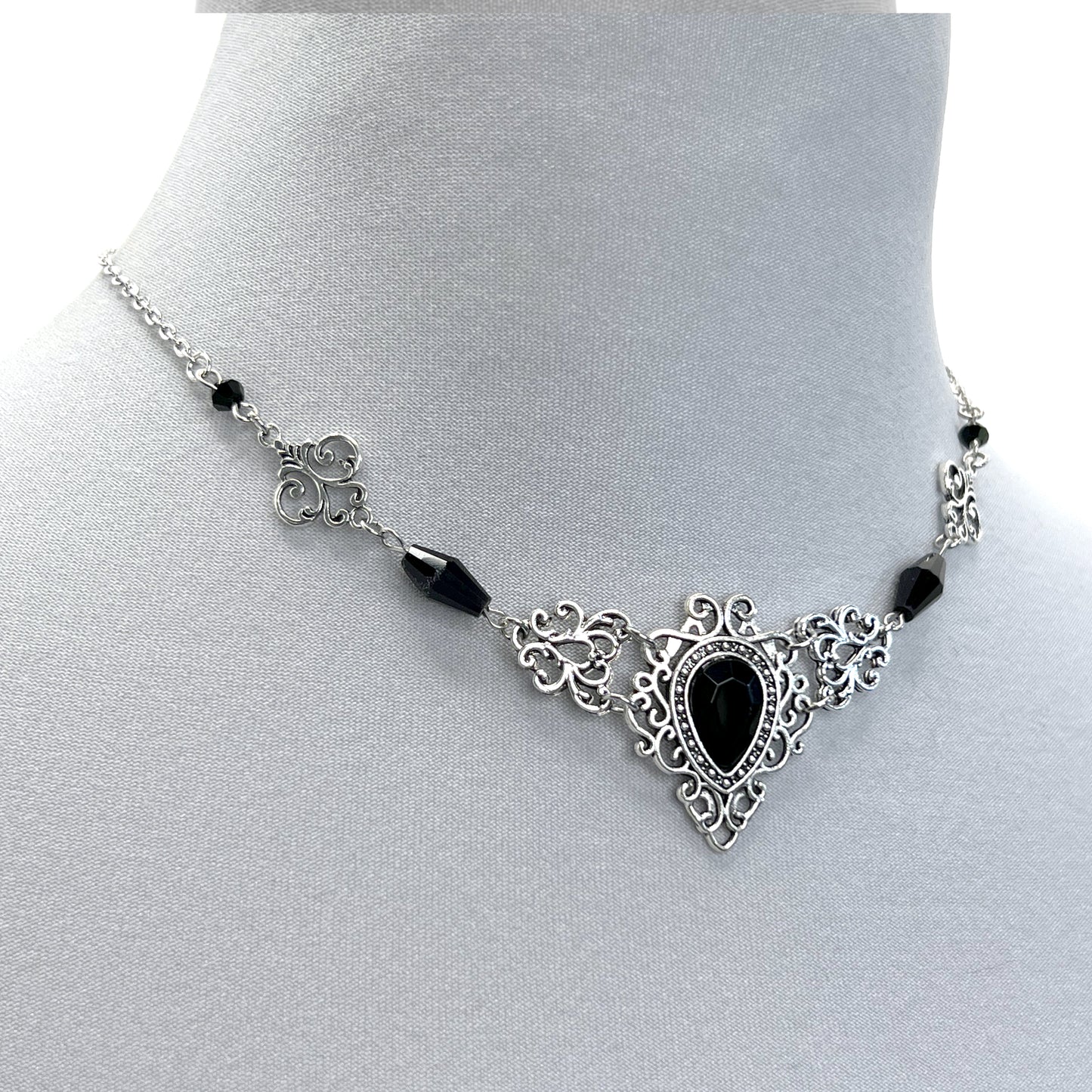 Silver Gothic Ornaments and Glass Bead Necklace