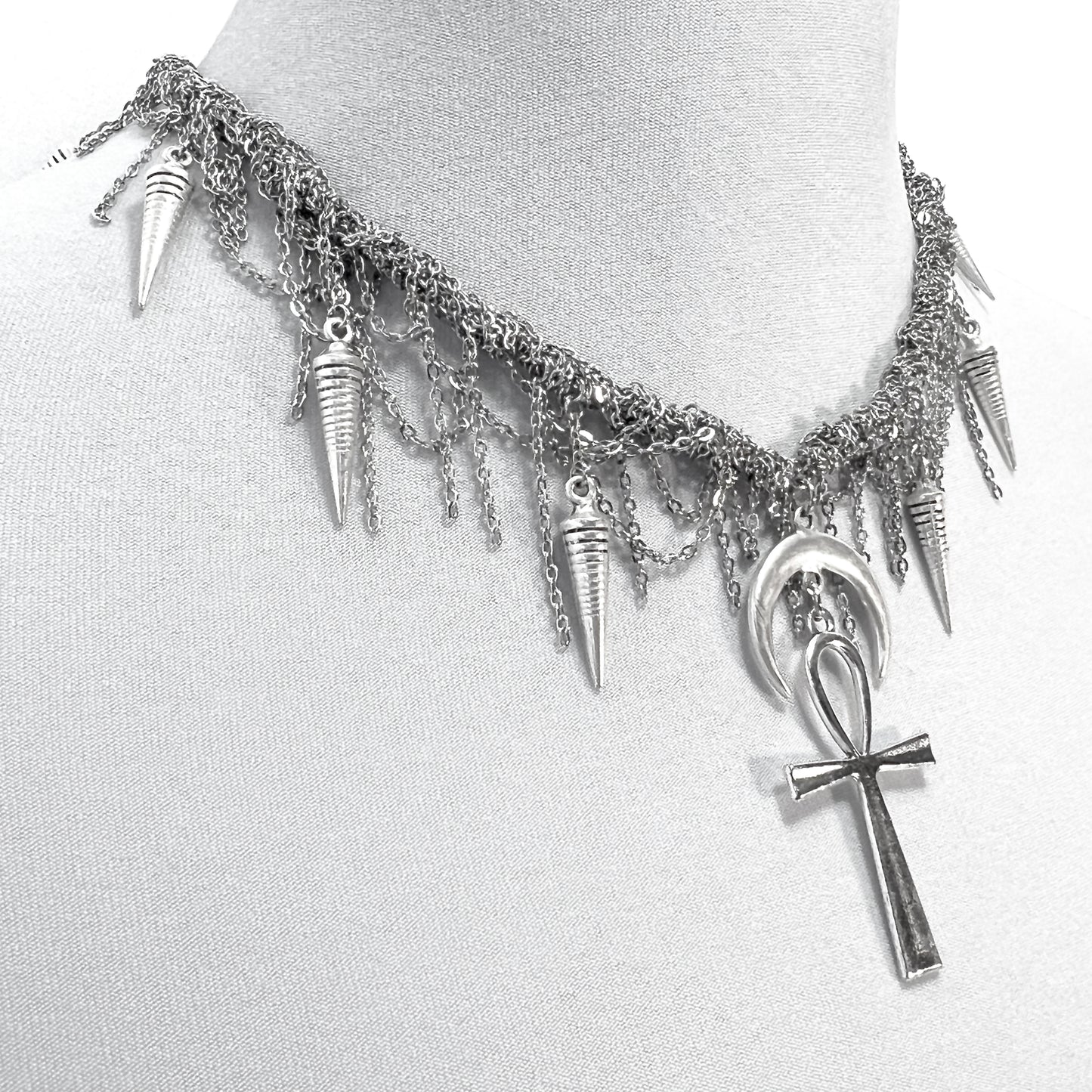 Silver Woven Chain with Ankh Gothic Necklace