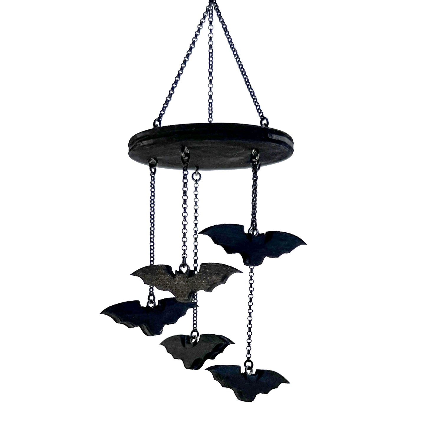 Tiny Stained Black Wood Bat Mobile with 5 Flying Bats
