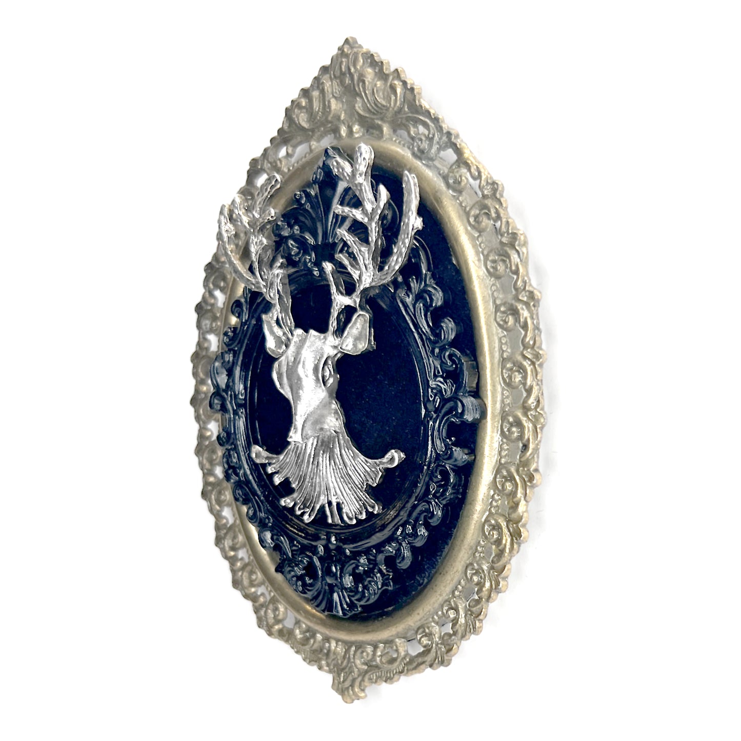 Silver Deer Head Antique Framed Gothic Home Deco