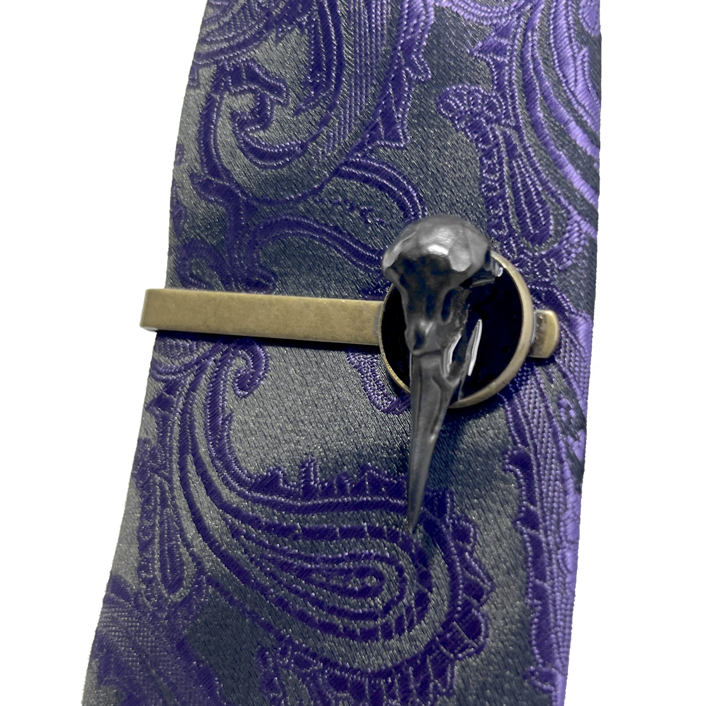 Brass Tie Clip with Black Metal Bird Skull