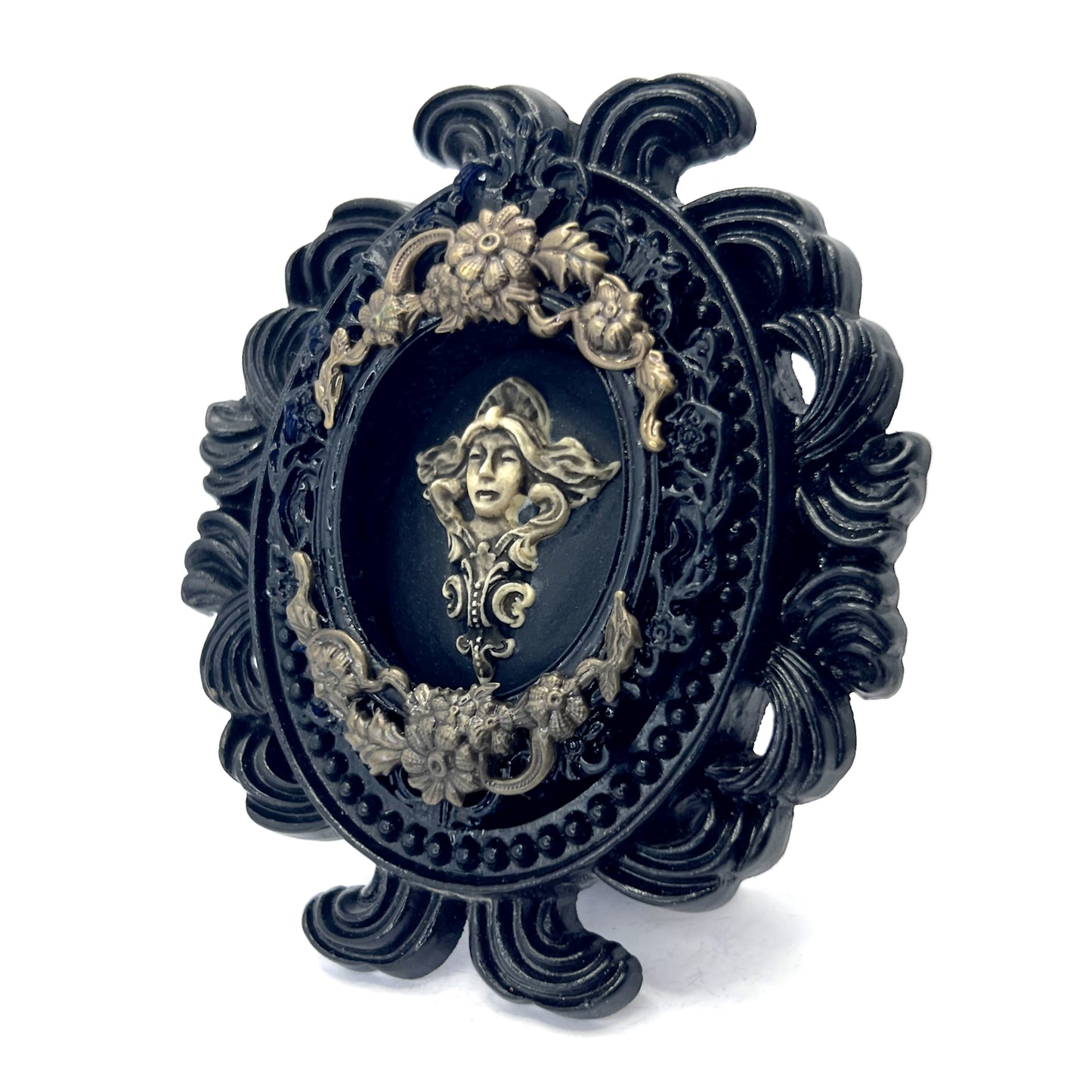 Small Black Oval Frame with Art Nouveau Cameo Gothic Home Deco