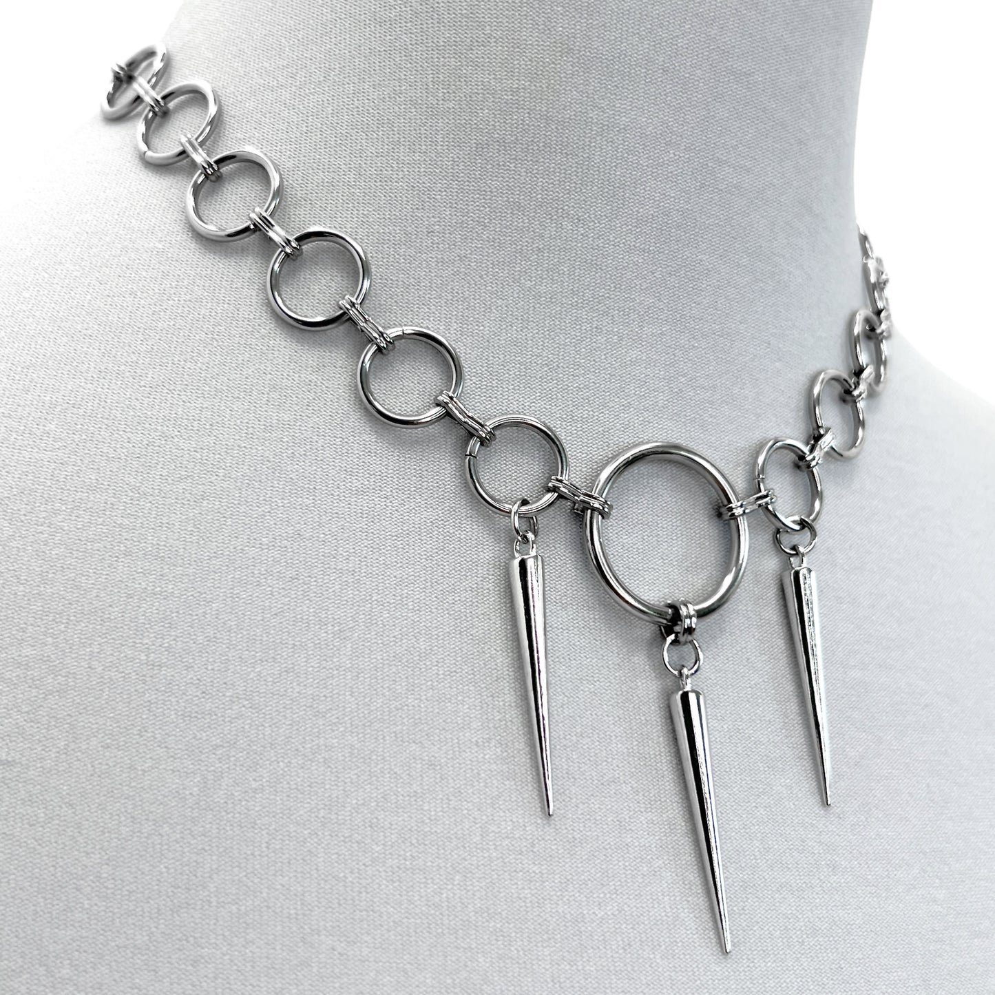 Stainless Steel and O-Rings with Spikes Necklace