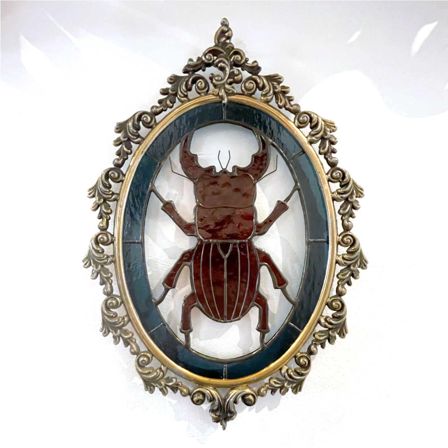 Stained Glass Beetle in Antique Frame