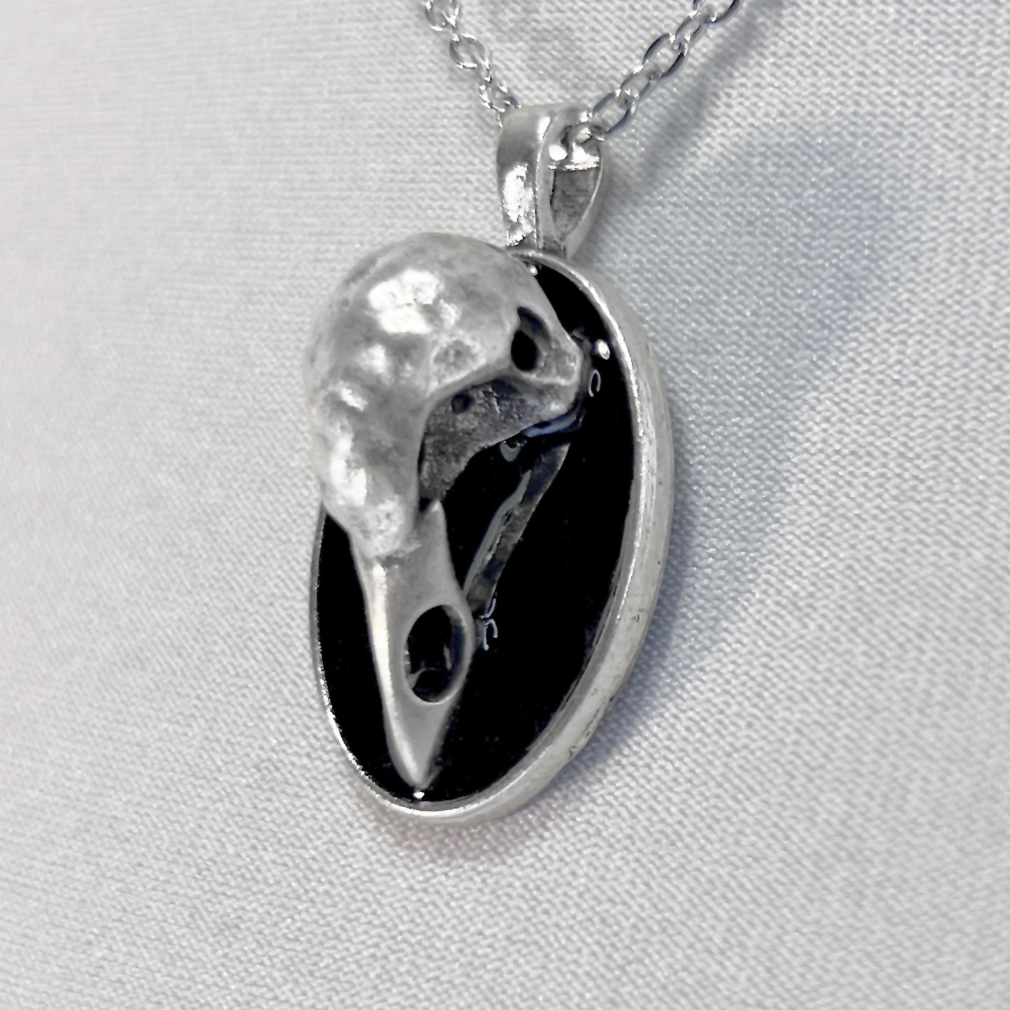 Silver Metal Bird Skull Necklace