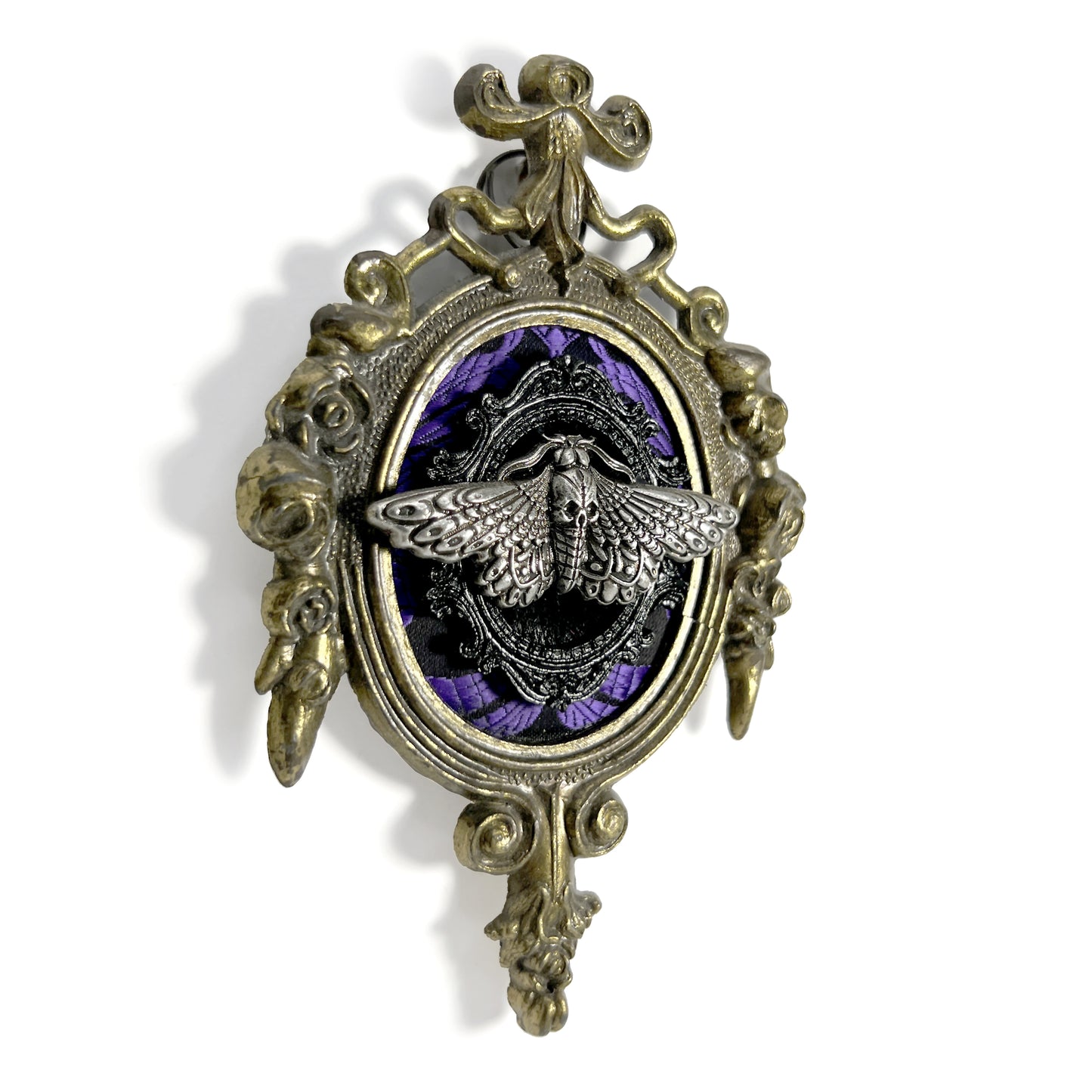 Silver Death Head Moth on Black and Purple Antique Framed Home Deco