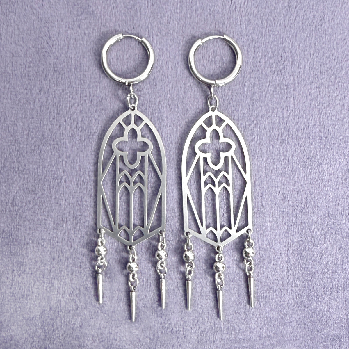 Spitze Kathedrale Silber Lange Gothic Ohrringe
