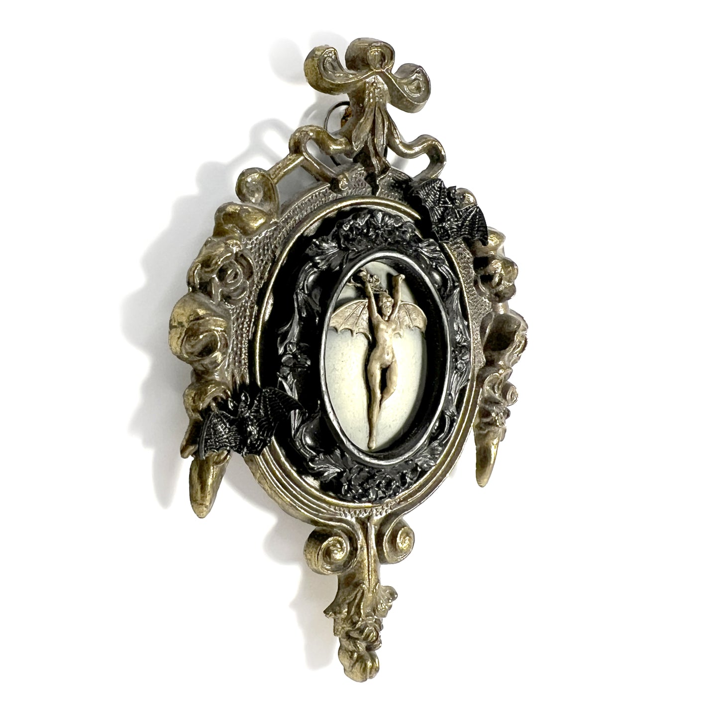 Bat Woman with Bats Antique Framed Home Deco