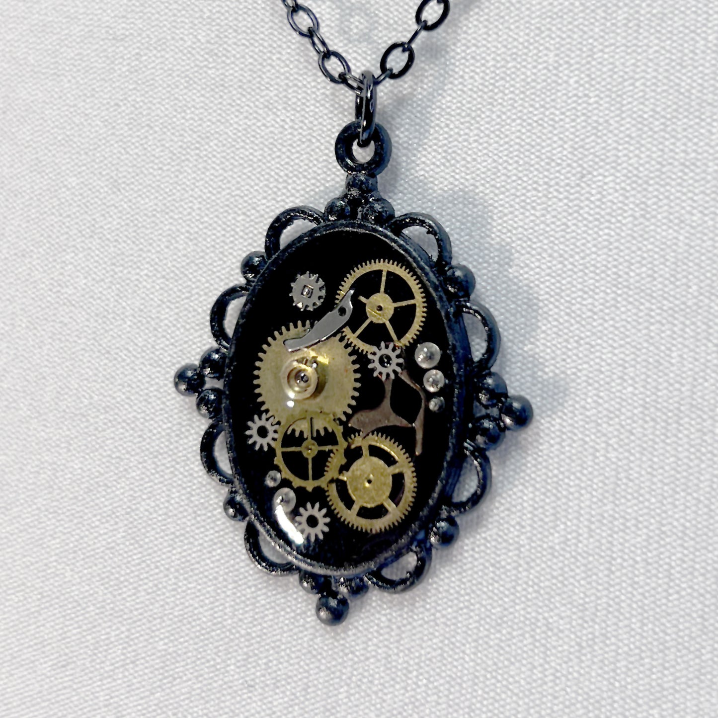 Watch Gears on Black Steampunk Necklace