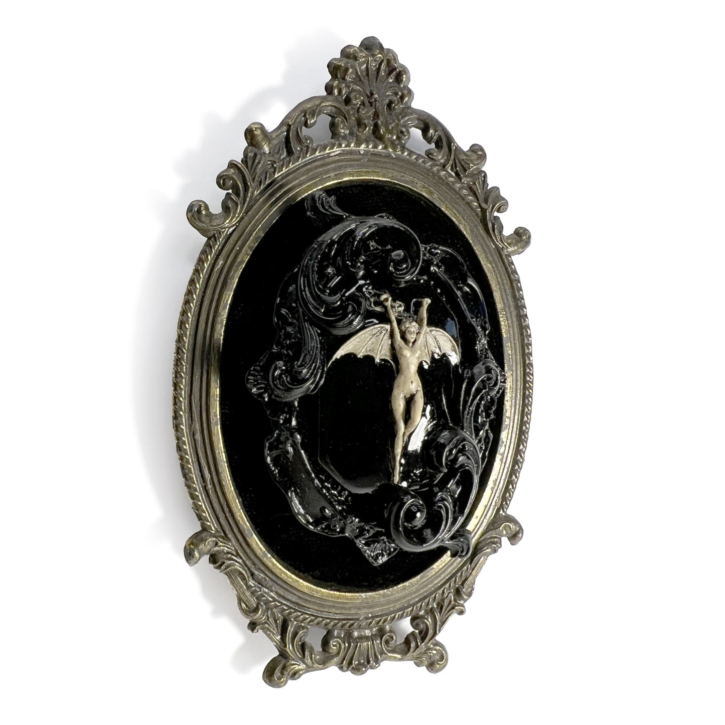 Bat Woman on Black Velvet Antique Framed Home Deco