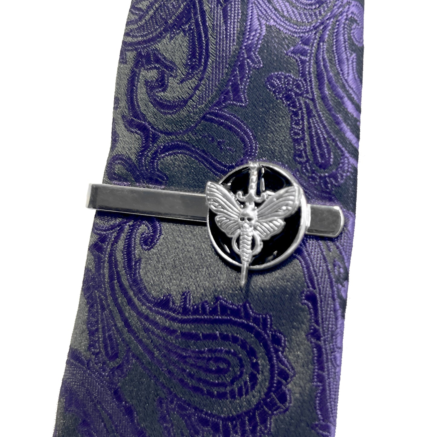 Silver Moth and Sword Tie Clip