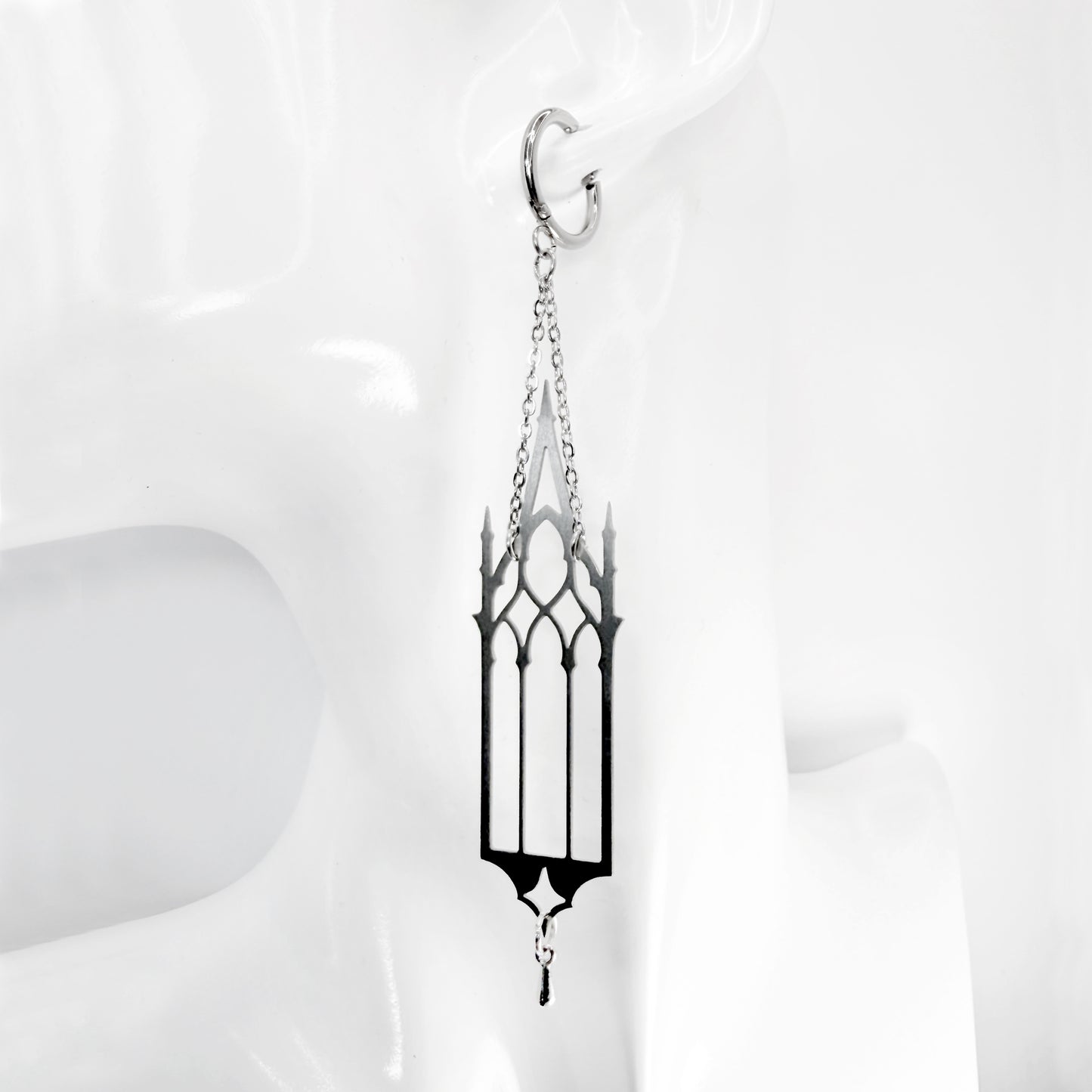 Pointed Cathedral Silver Long Gothic Earrings