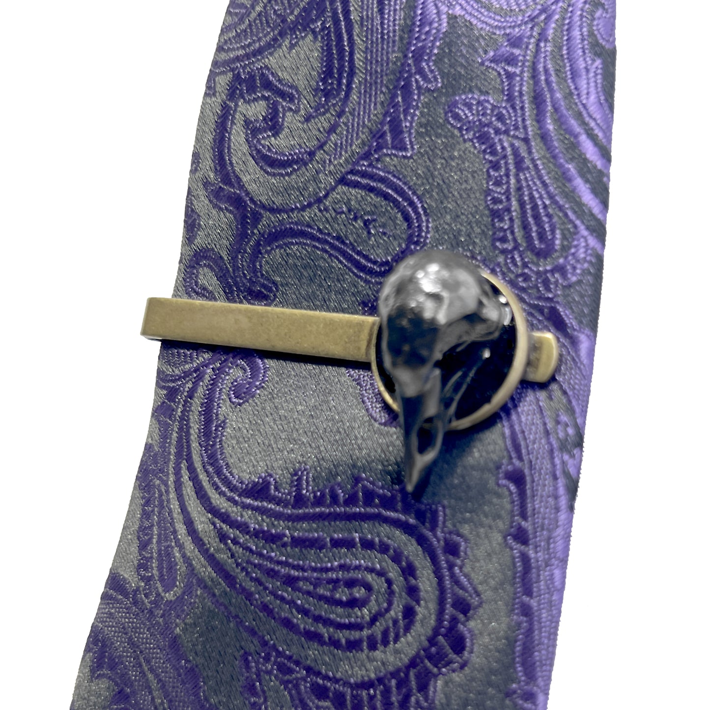 Brass Tie Clip with Black Metal Bird Skull