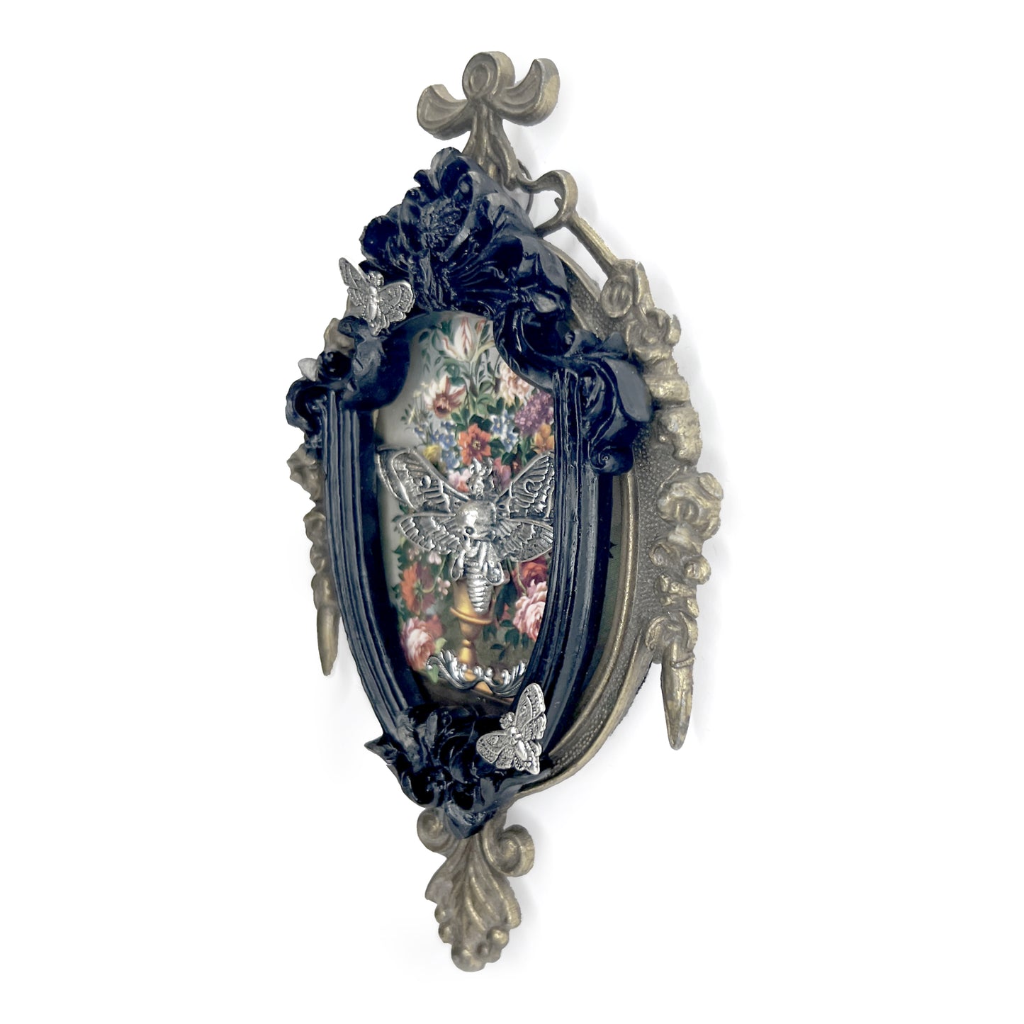 Silver Death Head Moth Antique Framed Gothic Home Deco