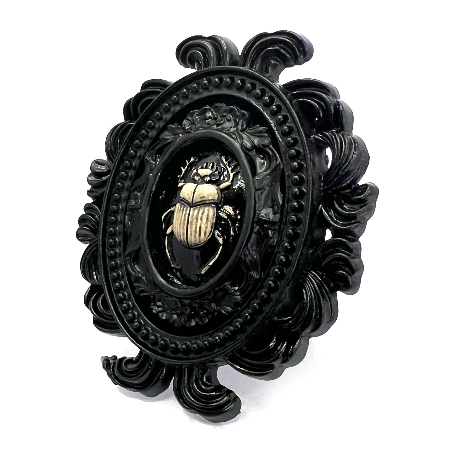 Small Black Resin Oval Frame with Scarab Gothic Home Deco