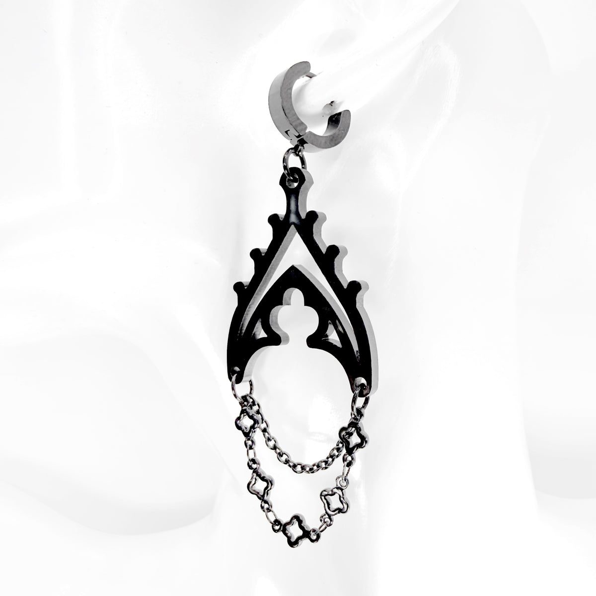 Black Acrylic and Chain Gothic Architectural Elements Earrings