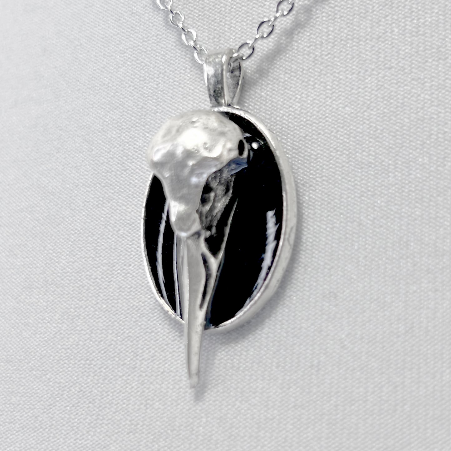 Metal Long Beak Bird Skull Necklace