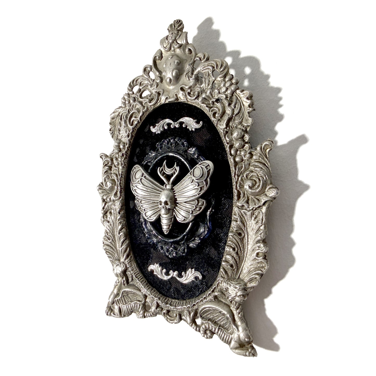 Death Head Moth on Silver Plated Antique Frame Home Deco