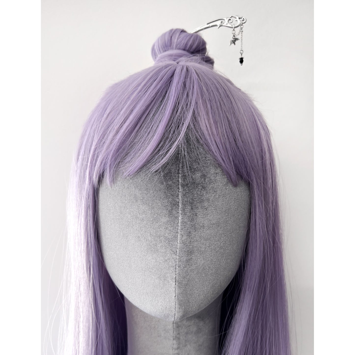 Flying Bat and Black Bead Silver Hair Stick