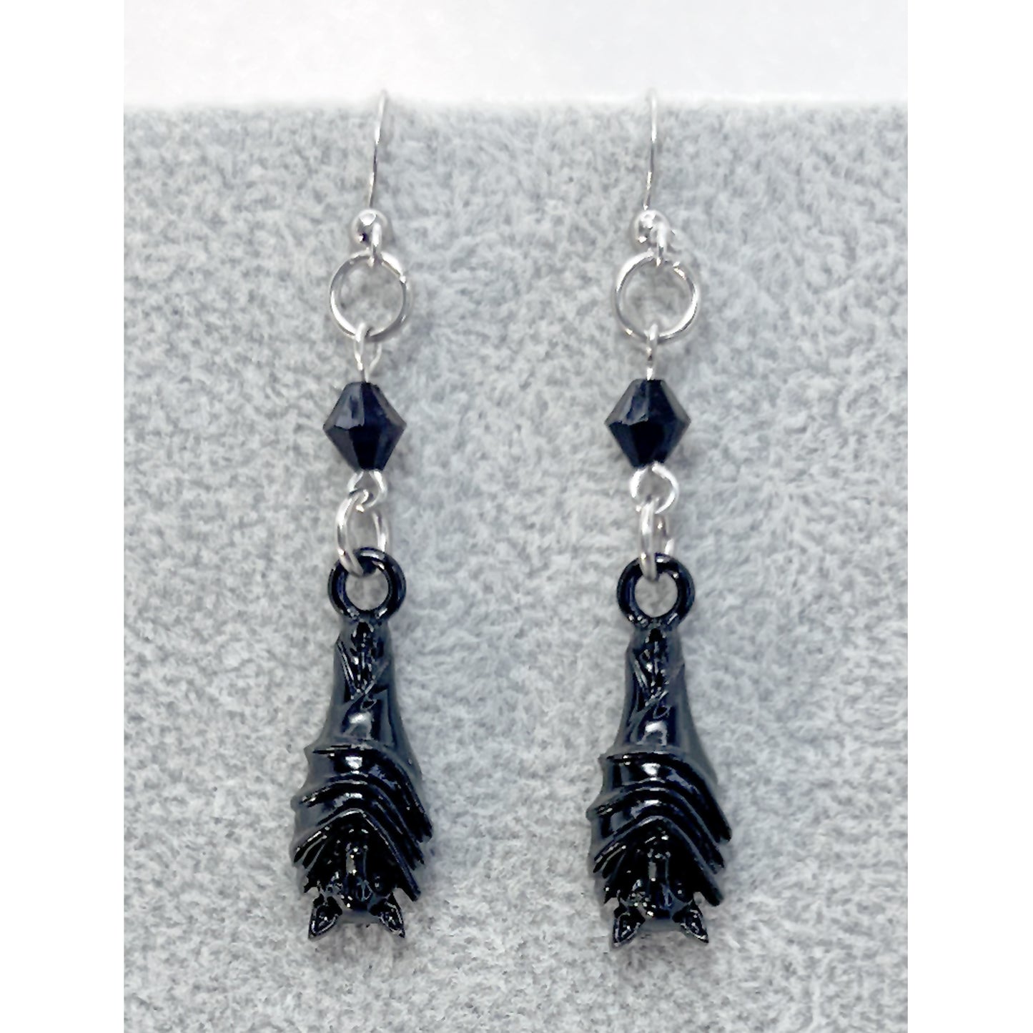 Black Hanging Bat and Bead Earrings