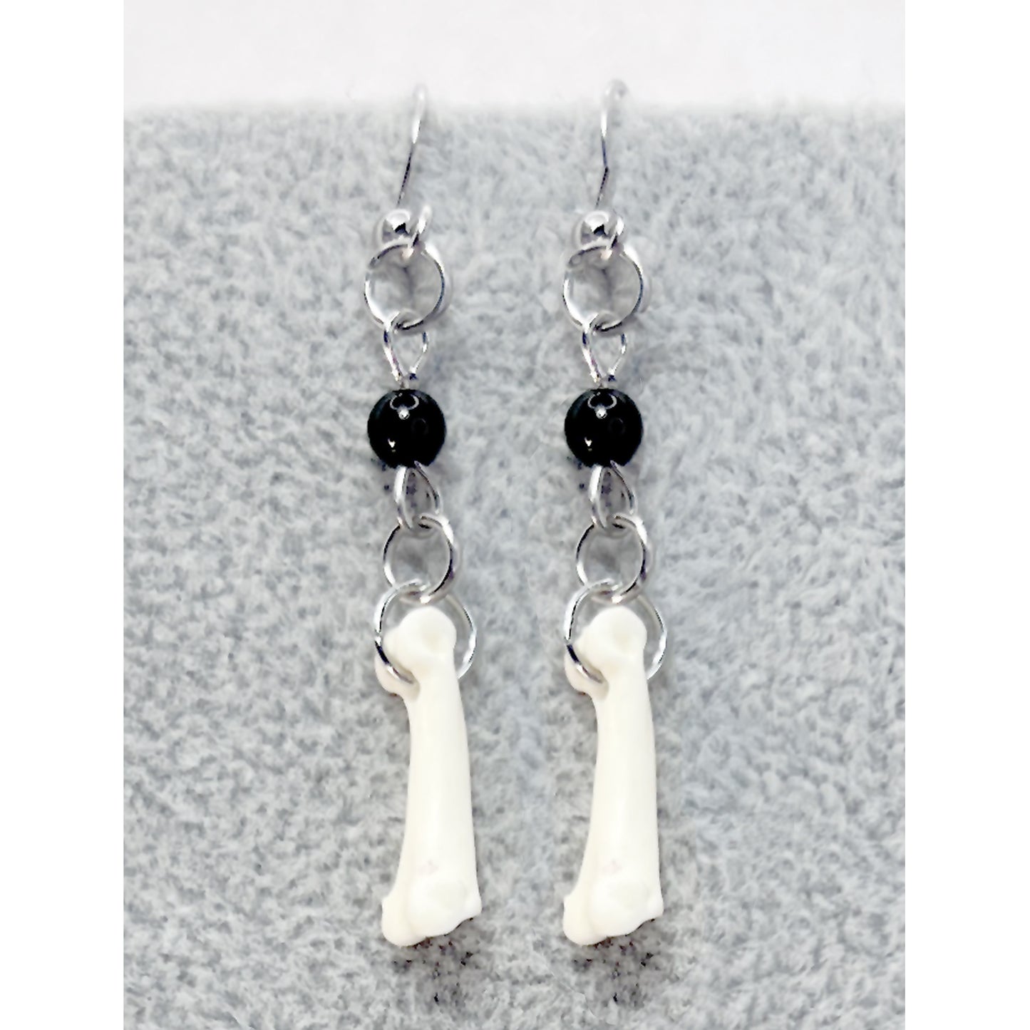 Small Bone and Black Bead Earrings