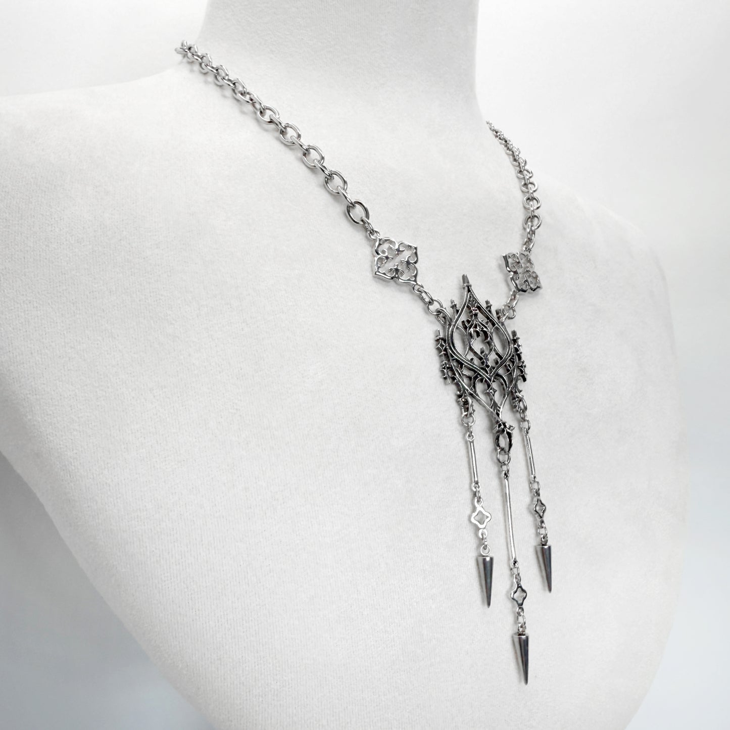Gothic Architectural Silver Ornaments Necklace