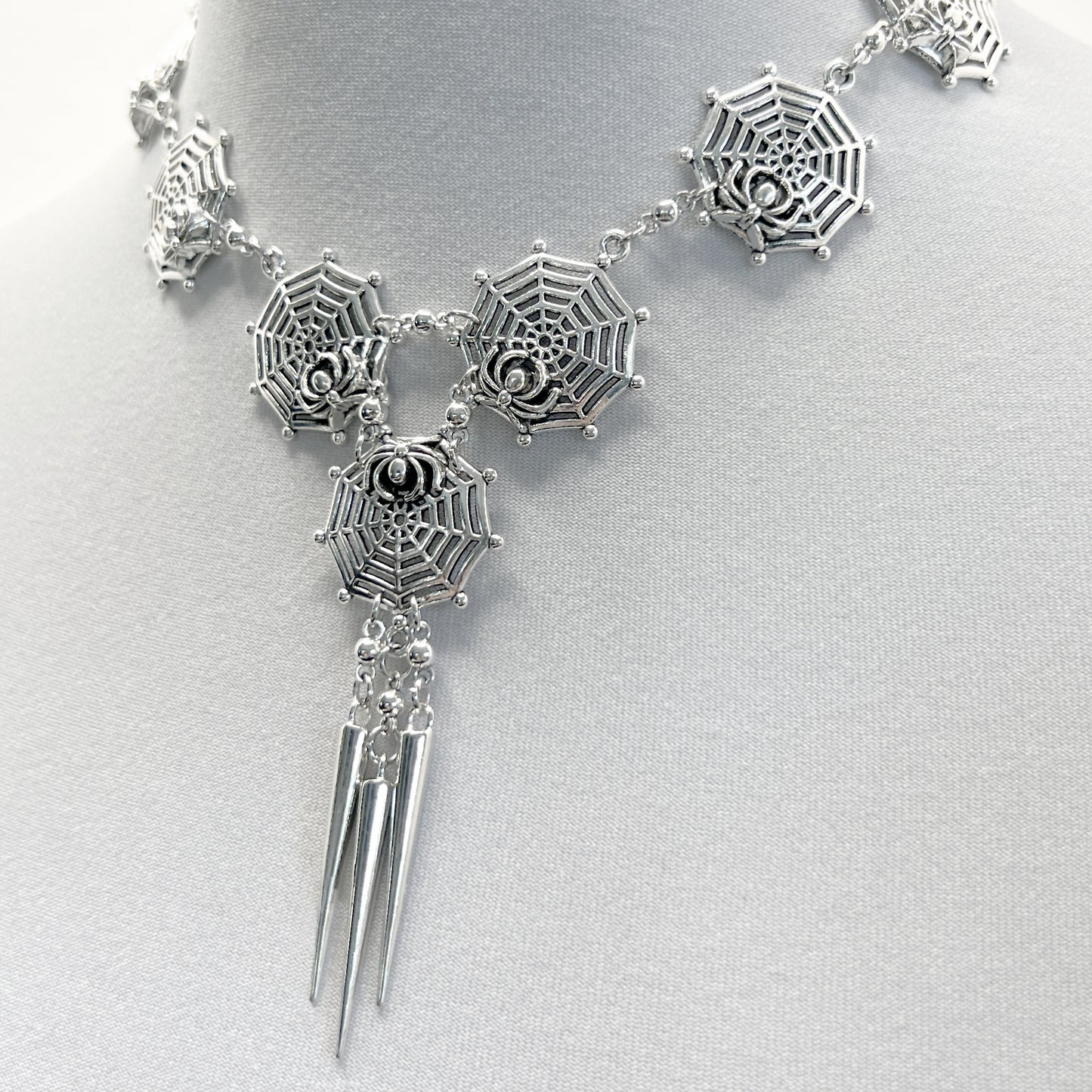 Spiderwebs and Spikes Gothic Necklace