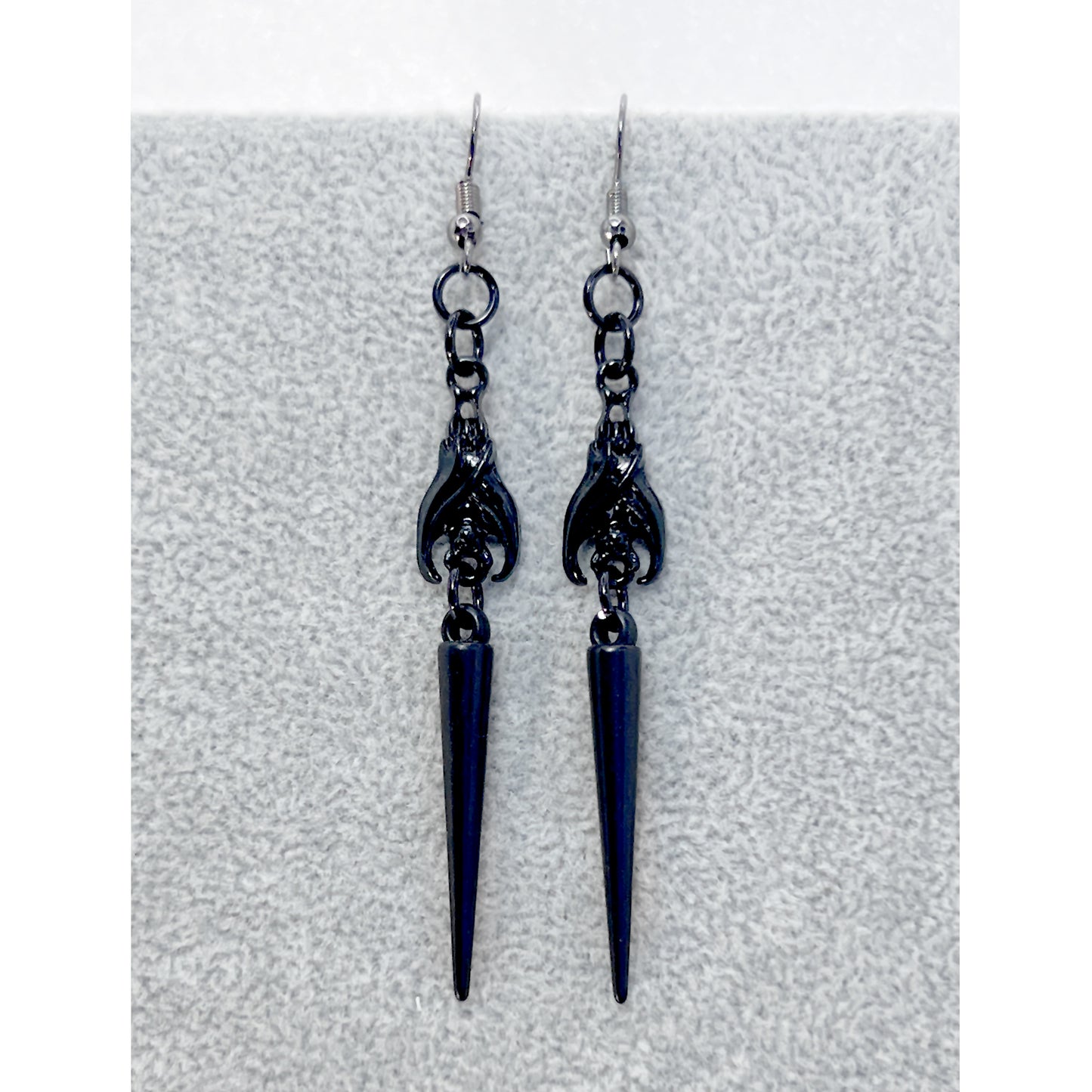 Black Hanging Bat and Spike Earrings
