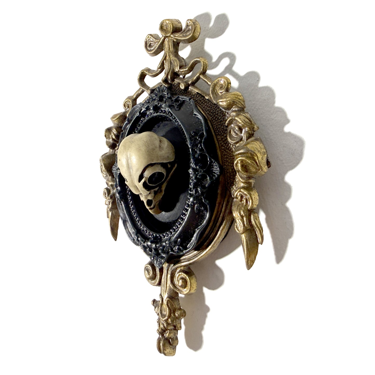 Resin Owl Skull on Black Antique Framed Home Deco