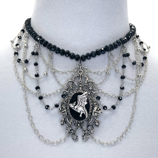 Black and Silver Multi-Strand Gothic Bat Necklace