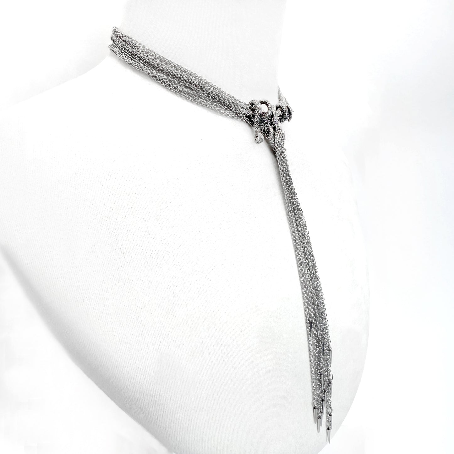 Coiled Snake and Slinky Silver Chain Necklace