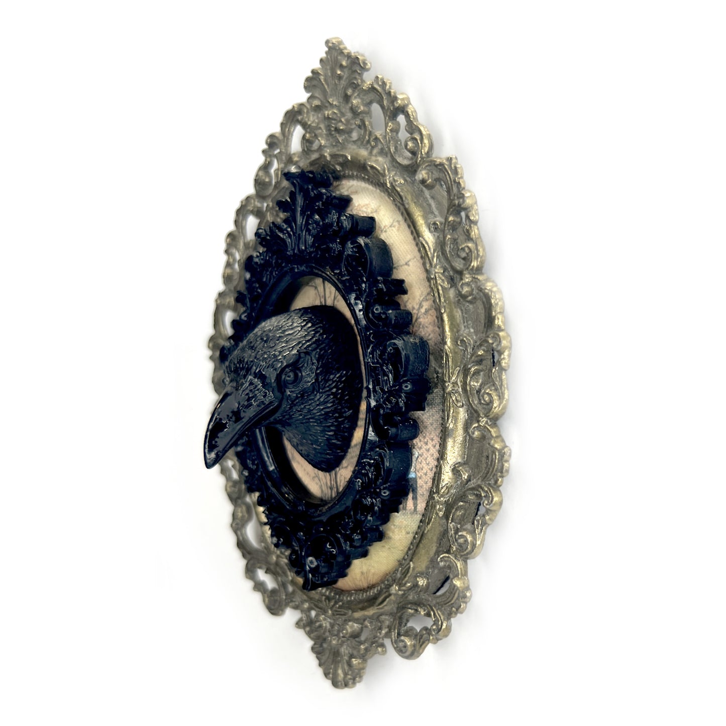Black Raven Head Antique Framed Gothic Home Deco
