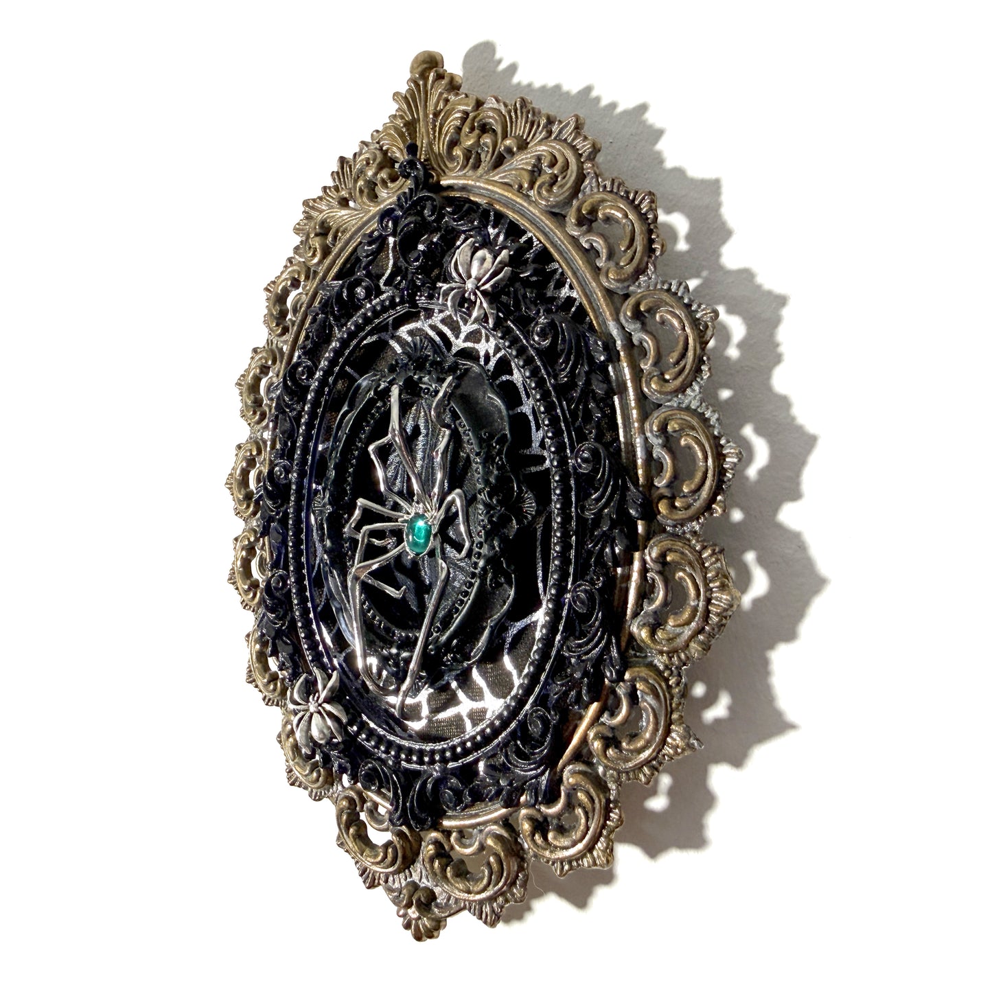 Silver Spider on Spiderweb Antique Framed Home Deco