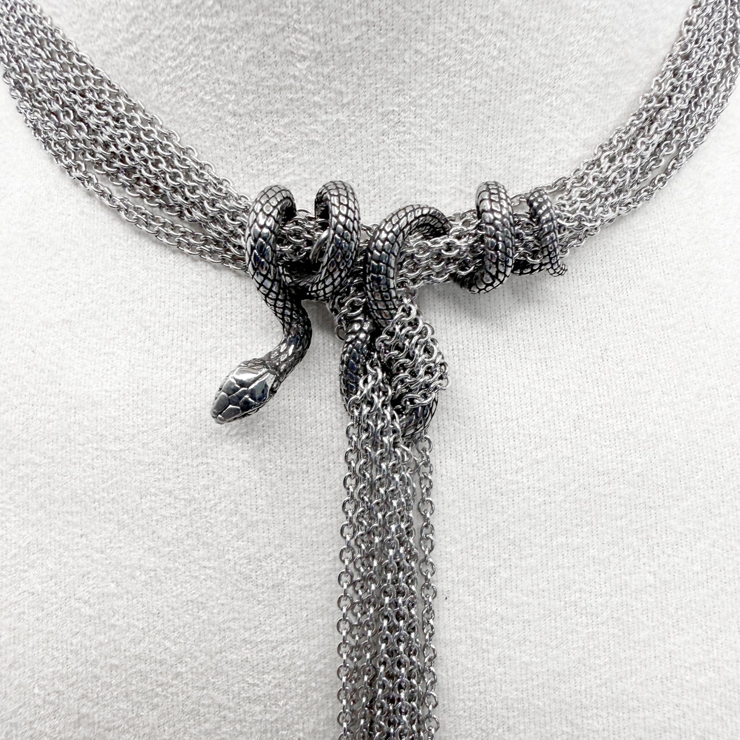 Coiled Snake and Slinky Silver Chain Necklace