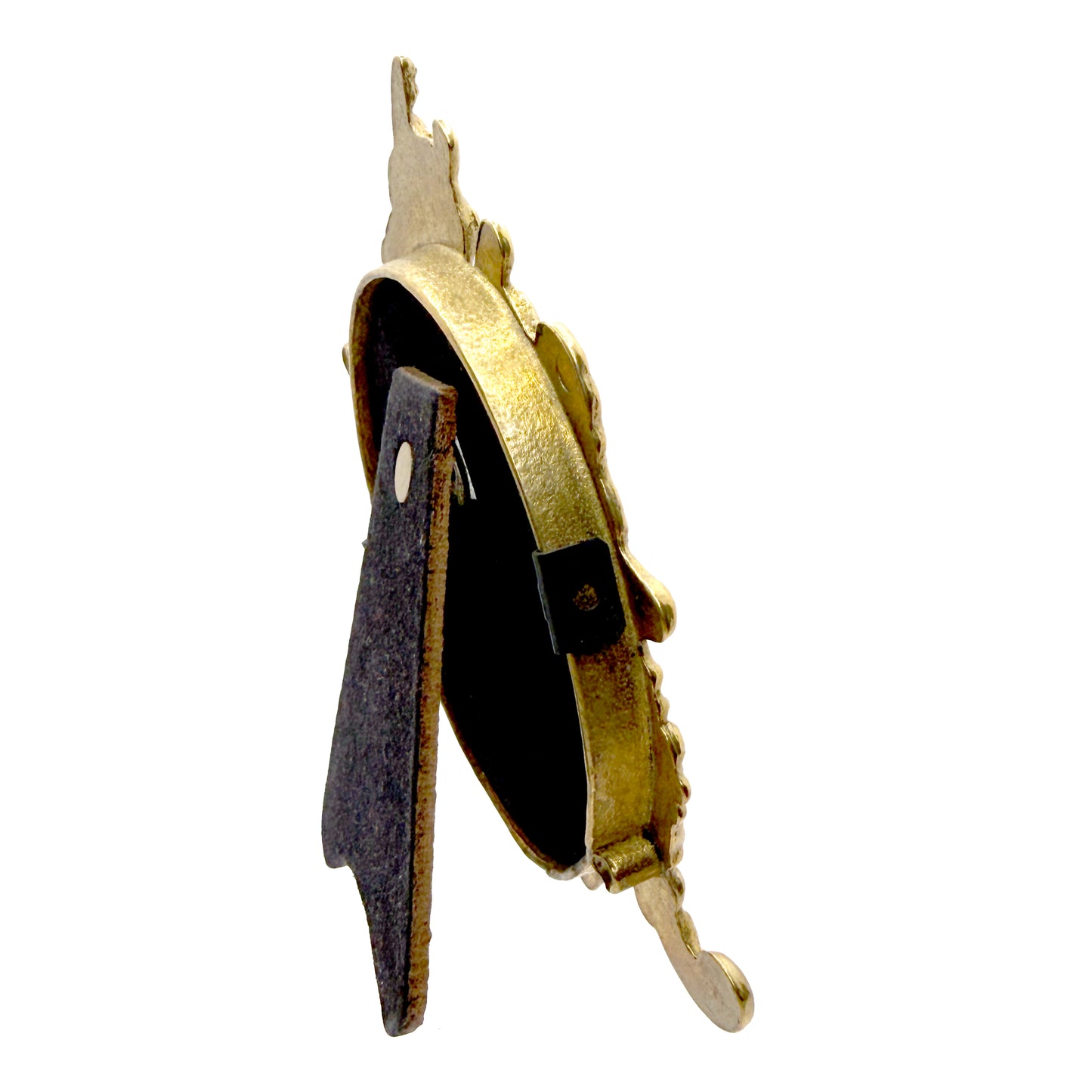 Decorative antique frame with gold fairy on black velvet featuring a floral design on a white background