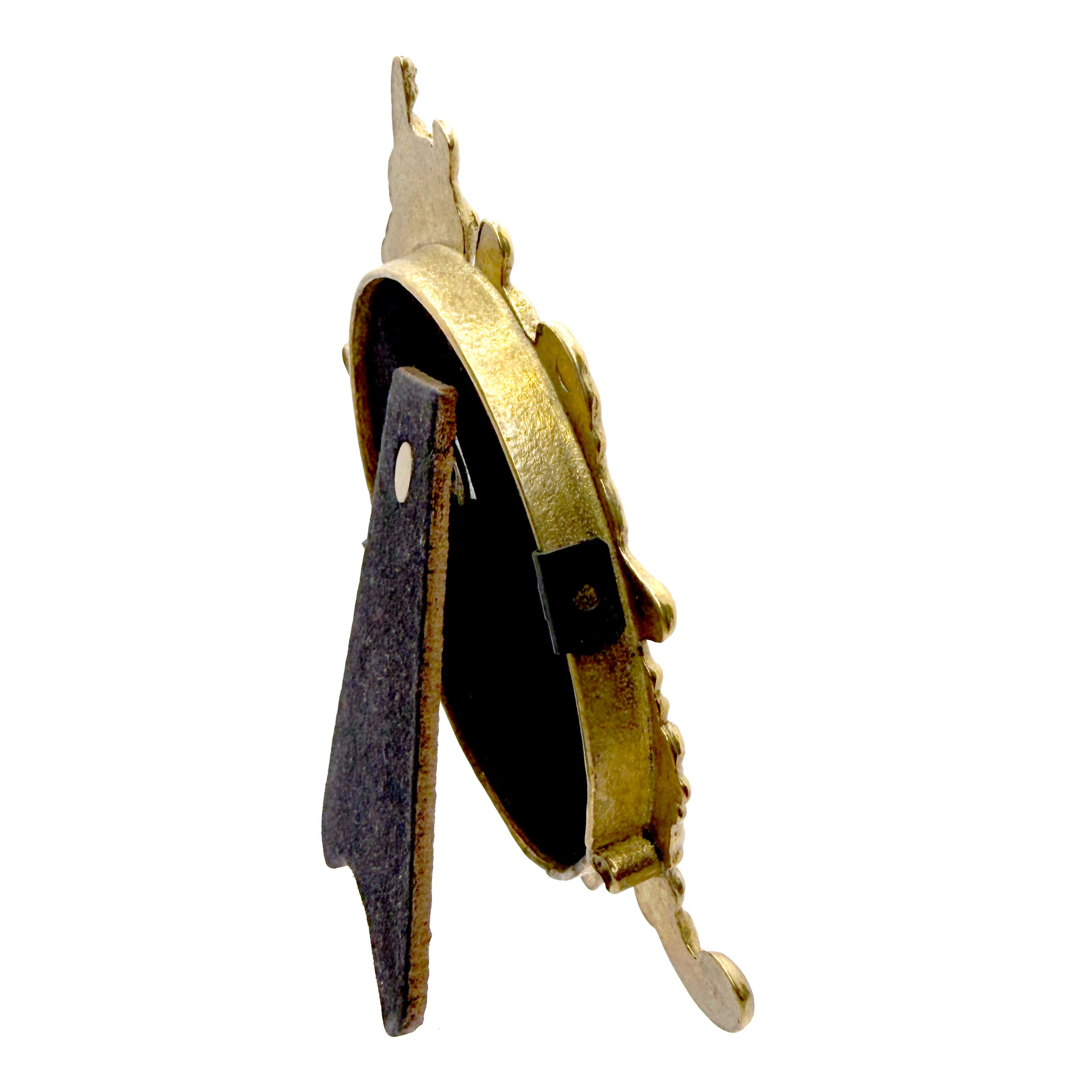 Decorative antique frame with gold fairy on black velvet featuring a floral design on a white background