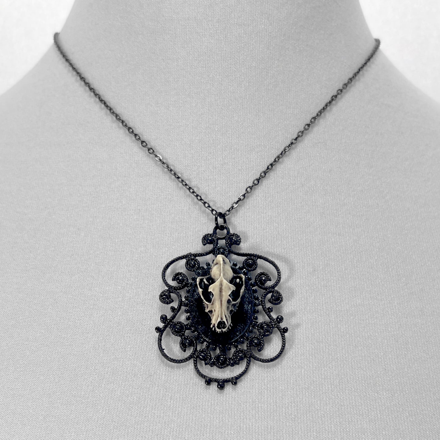 Small Resin Wolf Skull on Black Velvet Necklace